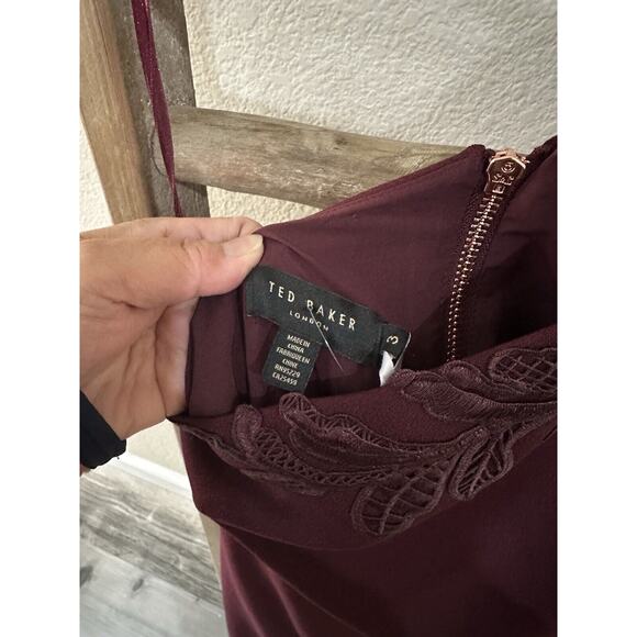 TED BAKER London Jalis Lace One-Shoulder Burgundy Dress Size 3 NEW - Picture 8 of 11